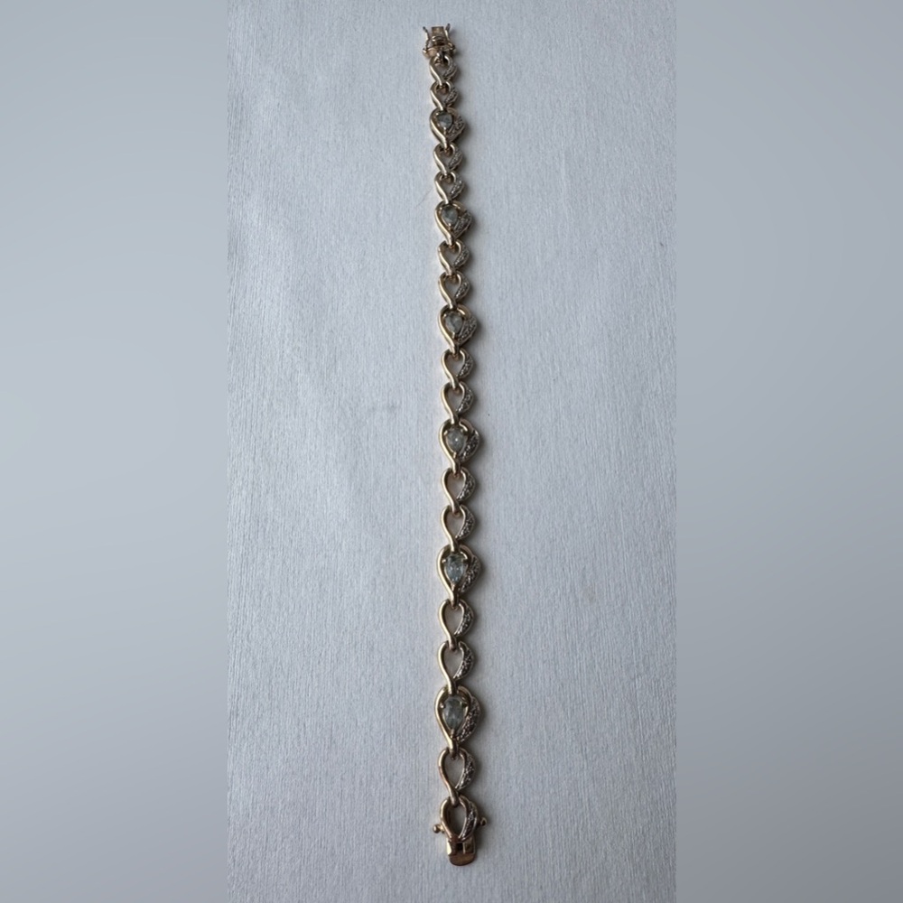 Ross Simons Gold Plated Sterling Silver Heart Link Bracelet Cz Stamped 925